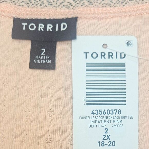 TORRID Plus Size New Pointelle Scoop Neck Lace Trim Impatient Pink Top 2X - Picture 13 of 16
